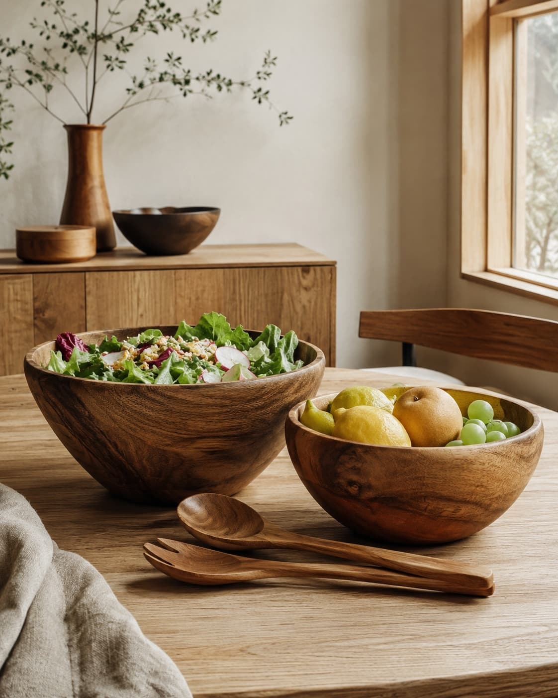All included pieces in the Handcrafted Wooden Bowl Pair