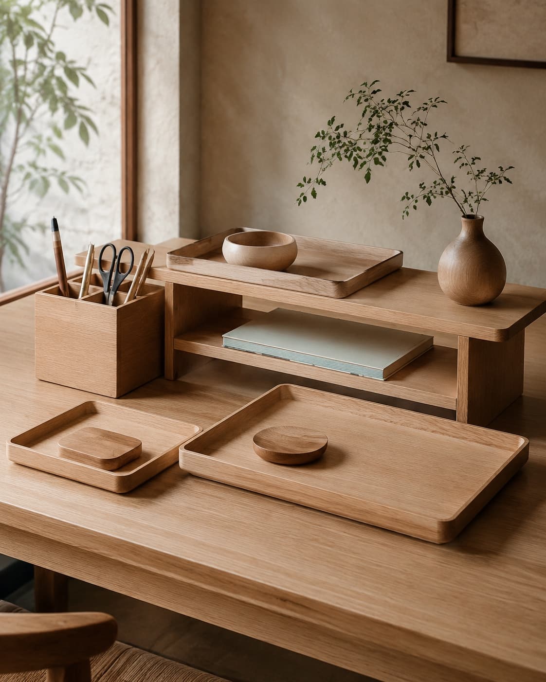All included pieces in the Warm Desk Wood Kit