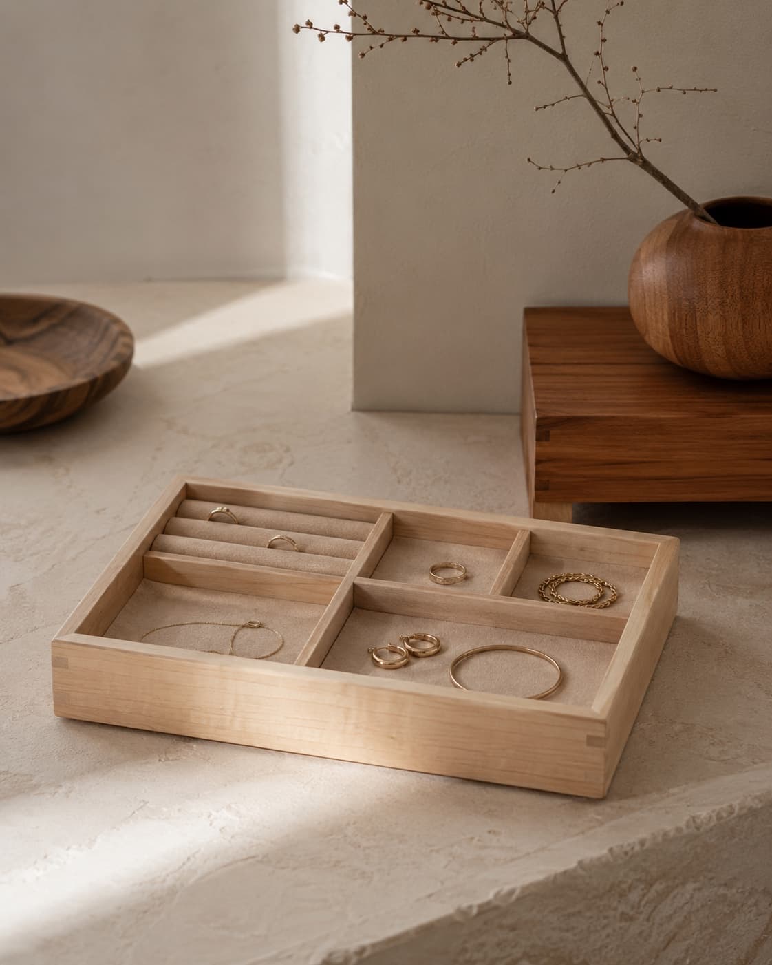 All included pieces in the Wooden Jewellery & Trinket Tray